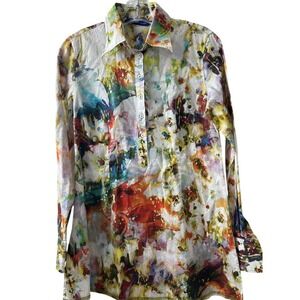 Georg Roth Los Angeles Womens Small Abstract Watercolor Sequin Collar Shirt S